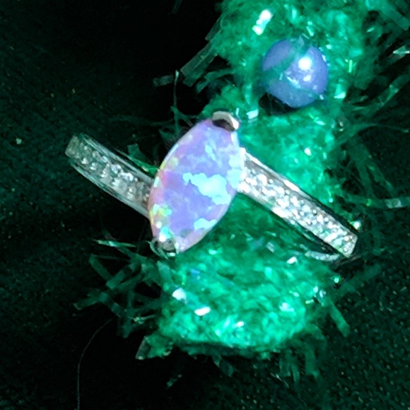 Opal and CZ sterling with rhodium plating ring - Picture 3 of 6